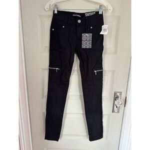 NWT Almost Famous Pants Black Cargo Zip Pockets Size 0 Grunge Gothic